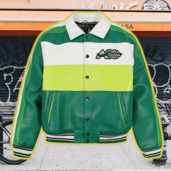 Avirex Green, White, and Yellow Bomber Jacket - Picture 3 of 6